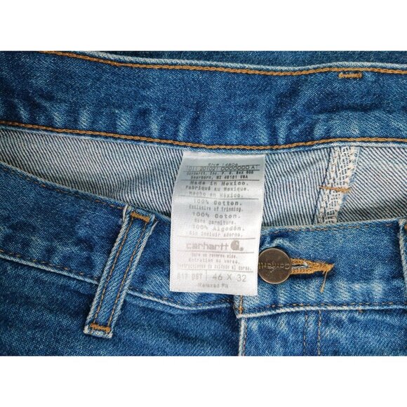 Carhartt Jeans Mens 46 Blue Denim Relaxed Fit Cotton Work Pants B17 Workwear - Picture 7 of 9